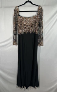 NUEVO CON ETIQUETAS MAC DUGGAL [10] 2256 Vestido Jersey Manga Larga Cuello Cuadrado Cuentas Negro S1887 - Imagen 1 de 13