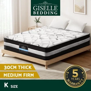 Giselle Bedding 30cm Mattress Euro Top Pocket Spring Bed Medium Firm Foam King - Picture 1 of 11