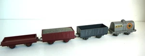 TRAIN JOUEF  "HO"   RAME 4  WAGONS MARCHANDISES  (AZUR) BON ÉTAT  Lg 9 cm   1954 - Picture 1 of 4