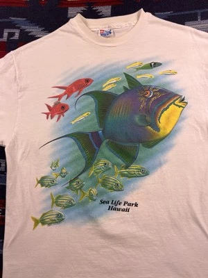 Vtg 90s Harlequin Nature Ocean Sea Life Park Hawaii T Shirt Single Stitch Large - Image 1 of 4