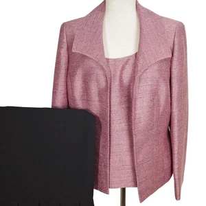Kasper Skirt Suit Women 10 Mauve Pink Black Career Business Party 3pc Set - Picture 1 of 17