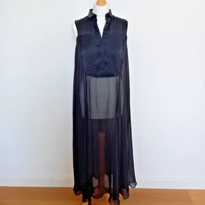 & Other Stories XS UK 6 8 Black Pure Silk Satin & Sheer Chiffon Maxi Dress - Picture 1 of 8