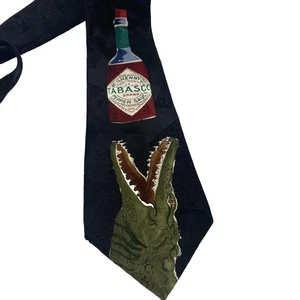 Tabasco Tie Mens One Size Black Silk Novelty Alligator Hot Sauce Bottle Necktie - Picture 1 of 12