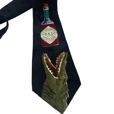 Tabasco Tie Mens One Size Black Silk Novelty Alligator Hot Sauce Bottle Necktie - Image 1 of 4