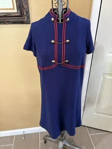 Mod Vintage 1960’s Navy Red Sailor Swing style Dress M - Picture 1 of 9