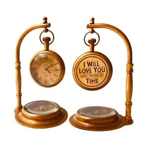 ALADEAN Brass Table Clock with Compass | Romantic Desk Clock - Decorative Vin... - Picture 1 of 7