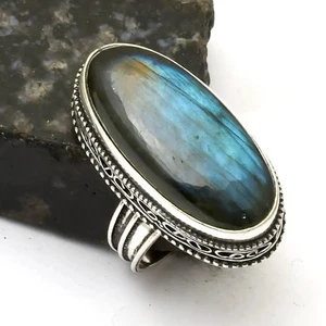 Labradorite Gemstone Handmade Antique Design Ring Jewelry US Size-9.5 AR 14067 - Picture 1 of 1