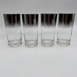 Set of 4 Vintage Vitreon Queens Lusterware Silver Fade Ombre Tumbler Glasses MCM - Picture 1 of 16
