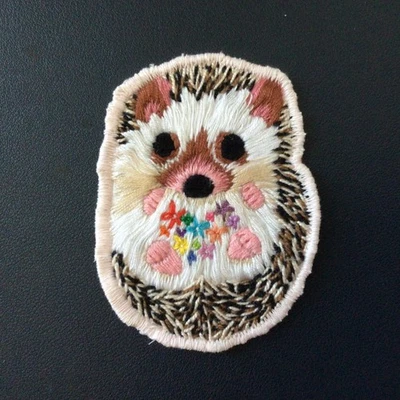 Sew-On Embroidered Hedgehog Patch | Handmade Animal Thread-Painting Needlework - Image 1 of 2