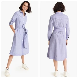 J. Vestido camisero midi Crew para mujer cintura atada en algodón de extremo a extremo talla 0 azul nuevo sin etiquetas - Imagen 1 de 10