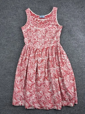 Vestido Prada Feminino IT 44 Vermelho Marfim Bordado Floral Sem Mangas Linha A Zíper Lateral - Imagem 1 de 4