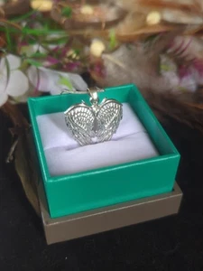 Hammered Sterling Silver Angel Wing Pendant And Necklace Topaz Accent 925 - Picture 1 of 9