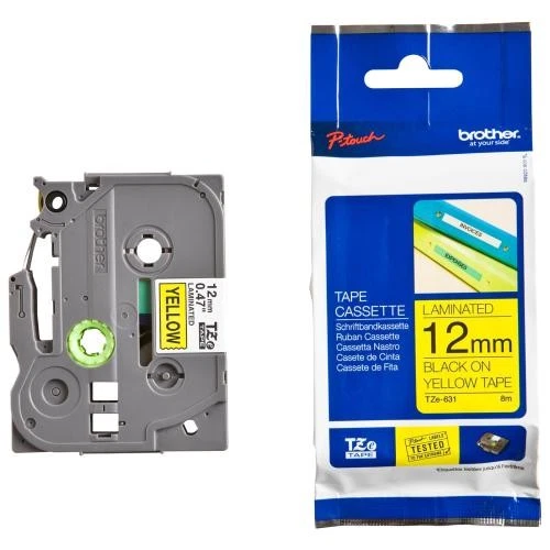 Brother Ptouch TZe631 Tape 12mm x 8m Standard Laminated Black on Yellow [TZE631] - image 1 of 1