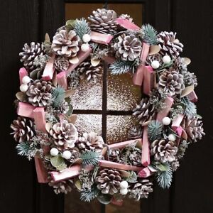 36cm Pastel Pink White Christmas Garland Tree Fireplace Xmas Decor Door Wreath