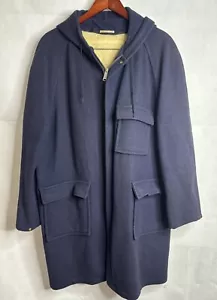 Vintage 1960s Coat Mens **L Wool Navy Blue Hooded Sherpa Lined Military Campus - Picture 1 of 10