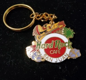 Vintage Hard Rock Cafe San Juan Puerto Rico emailliert gold bunt Schlüsselanhänger - Bild 1 von 2