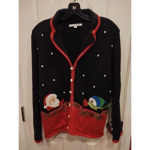 Mercer Street Studio Damen Weihnachts Strickjacke M schwarz rot Pullover Santa Schneemann - Bild 1 von 7