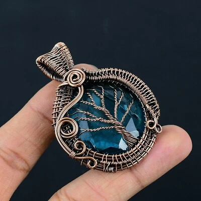 Tree Of Life Blue Topaz Gemstone Copper Wire Wrapped Gift Pendant Jewelry LC-259 - Image 1 of 4