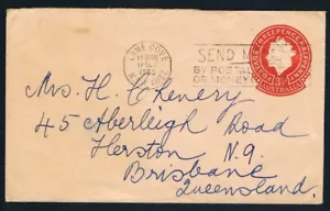 Australia • 1955 • Embossed 3½d red QEII • Lane Cove, NSW to Brisbane, Qld - Bild 1 von 2