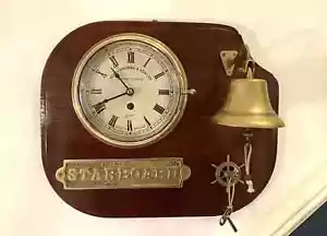 Vintage Brass H. Browne & Son Ltd Bulkhead Clock and Nautical Ships Bell Board - Picture 1 of 8
