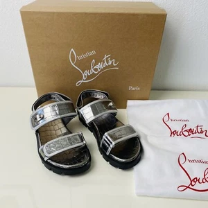 Christian Louboutin Lock Cool Croc Embossed Silver Double Strap Dad Sandal 37  - Picture 1 of 9