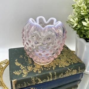 Vintage Fenton Glas rosa gekräuselt opalisierend Schuhnagel Rose Schale Vase - Bild 1 von 4