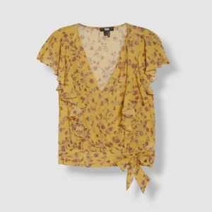 $239 Paige Women's Silk Yellow Floral V-Neck Short Sleeve Blouse Top Size S - Picture 1 of 12