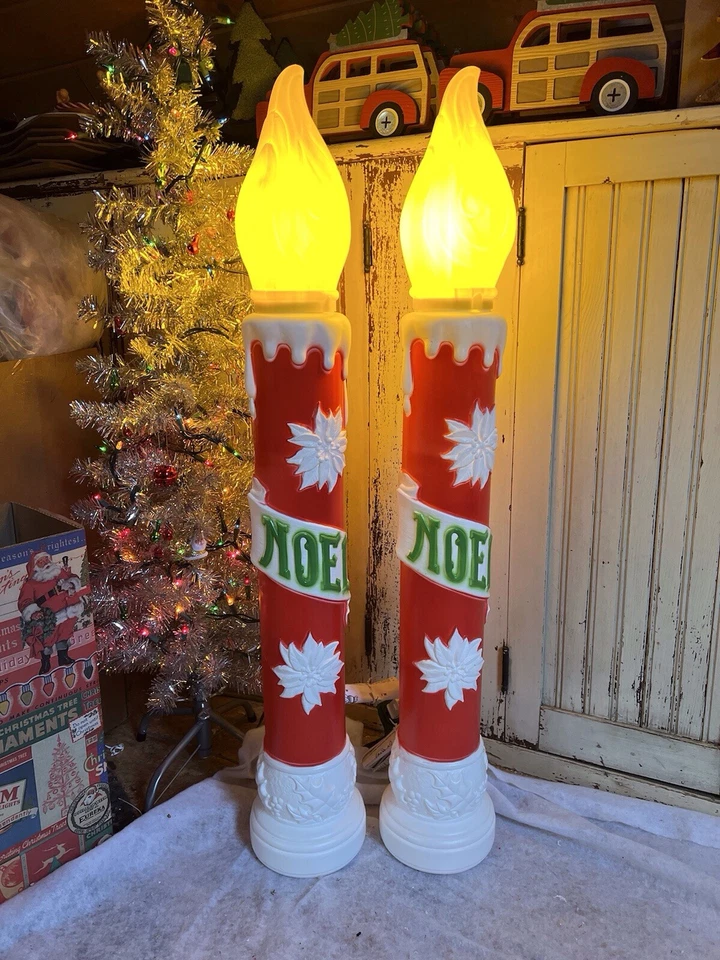 UNION Blow Mold Noel Christmas Candles General Foam New Stock Pair 38” Inches Tall