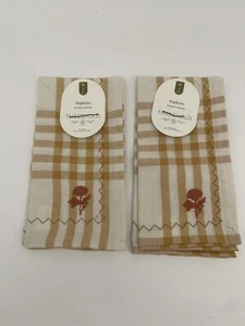 (2) NWT Threshold Yellow Beige Gingham Print 100% Cotton Fabric Napkins - Picture 1 of 3