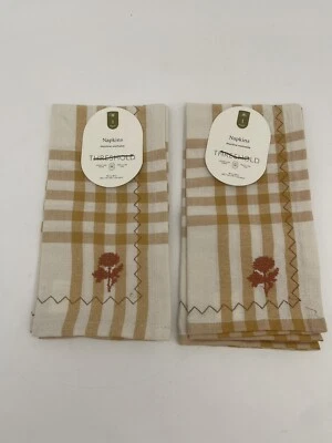 (2) NWT Threshold Yellow Beige Gingham Print 100% Cotton Fabric Napkins - Image 1 of 3