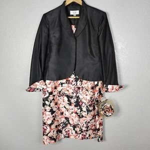 Le Suit Dress &Jacket Suit 16 Petite Black Jacket Pink Floral Sleeveless Dress - Picture 1 of 17