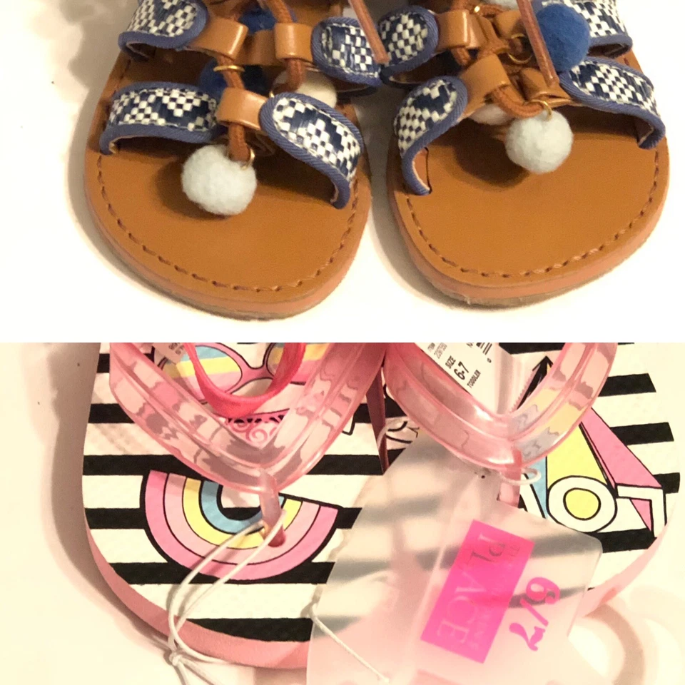 Lote de (2) Sandalias Chanclas Zapatos The Childrens Place Niñas Talla 6/7 Foto 1 de 4
