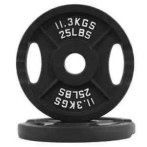 Set of 2 Olympic Plates Black Coated Textured Weights for 2in, 25lb - Picture 1 of 11