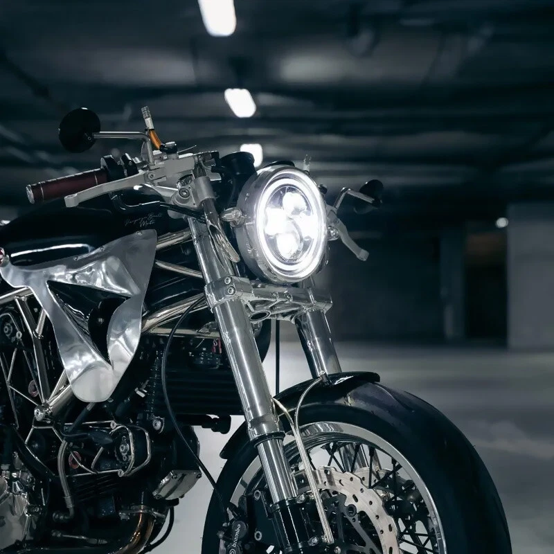 75W White LED 7" Motorcycle Cafe Racer Headlight w/ Halo Ring DRL Running Light Foto 1 de 4