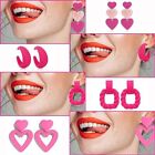 Hot Pink Earrings Drop Raffia Earrings Dangle Geometric Earrings Boho Rose Pink