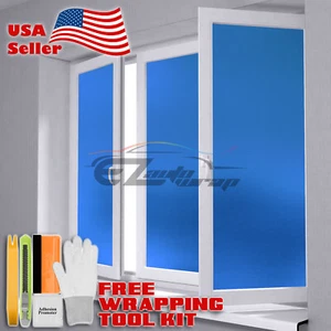 *24"x48" Blue Frosted Film Glass Home Bathroom Window Security Privacy Sticker - Picture 1 of 5