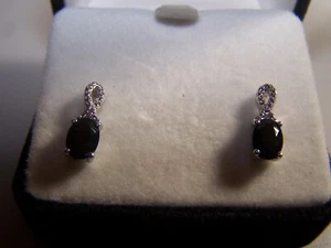 NEW HELZBERG DIAMOND LAB CREATED BLACK ONYX W/DIAMOND ACCENT POST STUD EARRINGS - Picture 1 of 7