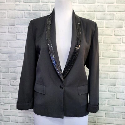 Blazer vintage años 70 Ted Lapidus Diffusion para mujer 42 negro cuello lentejuelas 1 botón Foto 1 de 4