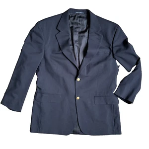 Lands End Blazer Mens 42R Navy Gold Buttons Navy Blue Wool Sports Coat Classic - Picture 1 of 9