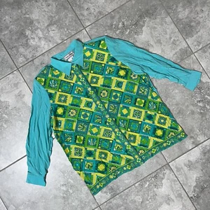 Diane Gilman Vtg 100% Silk Sequin Art Long Sleeve Button Blouse New Plus 2X - Picture 1 of 16
