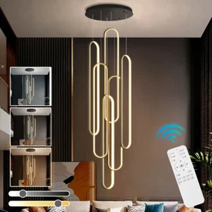 LED Pendant Light Black Stair Chandelier Lighting Home Ceiling Lights Hotel Lamp - Picture 1 of 8