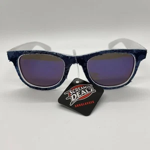 Mops Damen Retro Sonnenbrille Katzenauge getönte Gläser blau Denim Material Gestell - Bild 1 von 9