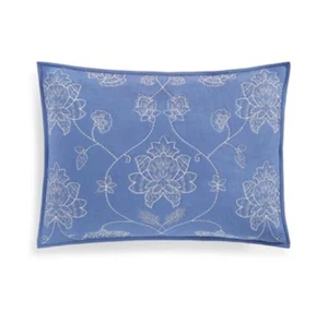 Martha Stewart Collection Batik Embroidery Blue Quilted Single Sham, Standard - Picture 1 of 7