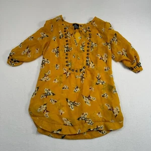 Camicia Angie donna piccola gialla floreale borchie scollo a V trasparente manica 3/4 - Foto 1 di 9