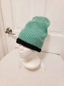 Lululemon Merino Wool Beanie Hat Cozy Toque Mint Green Black Fuzzy Lining - Picture 1 of 9