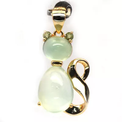 Nicht Erhitzt Edelstein Grün Prehnit & Grün Peridot Anhänger 925 Sterlingsilber - Bild 1 von 4