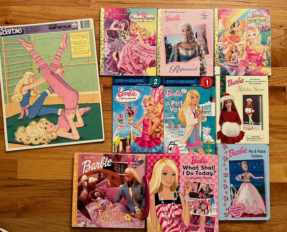 Lot 9 Barbie Books + 1 Puzzle: 15 Stories, Fashion Holiday Fairy Princess Secret - Image 1 of 4