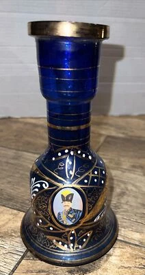 Jarrón Persa Naser Al-Din Shah Qajar Rey Abbas Antiguo MUY RARO Azul Bohemio Foto 1 de 4