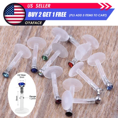 10PCS Labret Ring Lip Studs Clear Cartilage Earring Acrylic Tragus Retainer 16G - Image 1 of 4