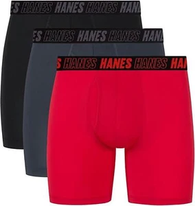 Hanes Herren Moves Performance Boxershorts, 6", rot/grau/schwarz - Regular - 3er Pack S - Bild 1 von 4
